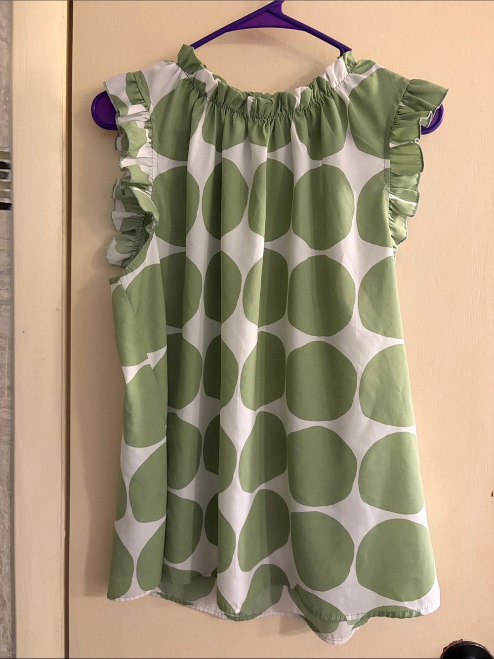 Ces Femme Light Green and White Polka Dot Ruffle Sleeve Top